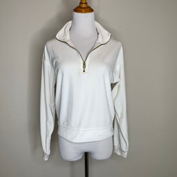 AVIA Cream Velour Cropped 1/4 Zip Shirt Sz XS - Picture 1 of 10